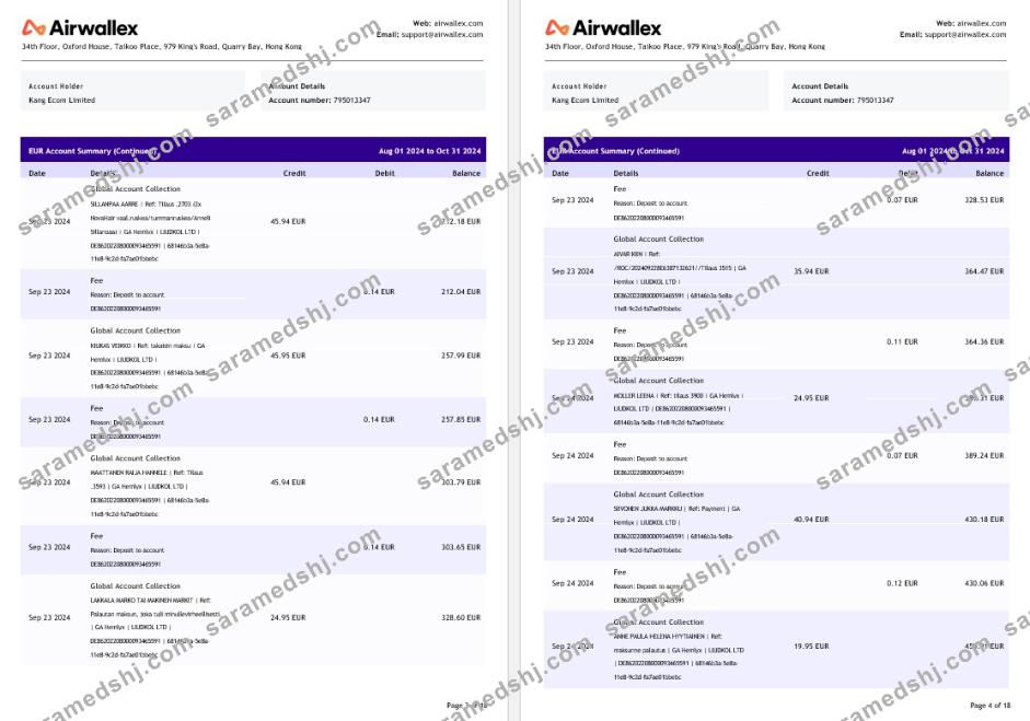 Hong Kong Airwallex Limited account statement, 18 pages 2